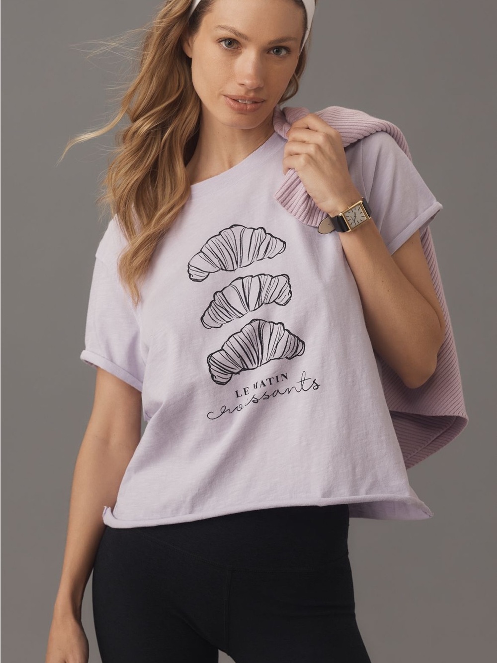 Anthropologie Maeve Croissant Graphic Tee Lilac M NWT